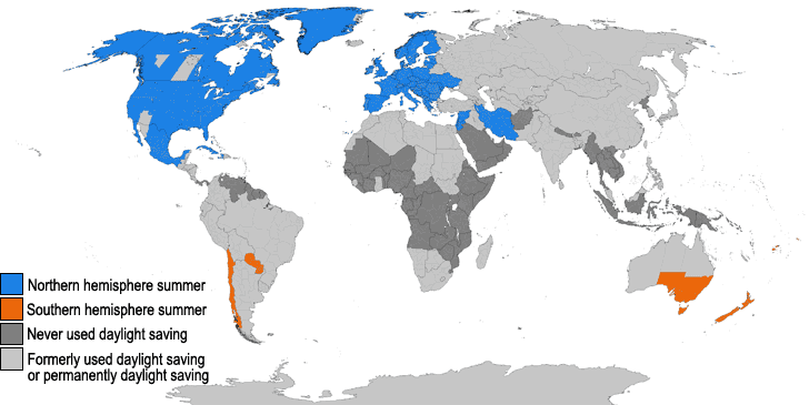 world daylight saving time map